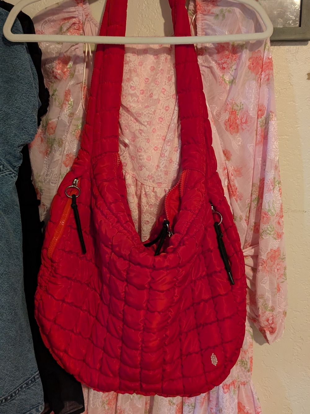 Red Quilted Hobo Shoulder Bag Carry All Bag - Free People Movement